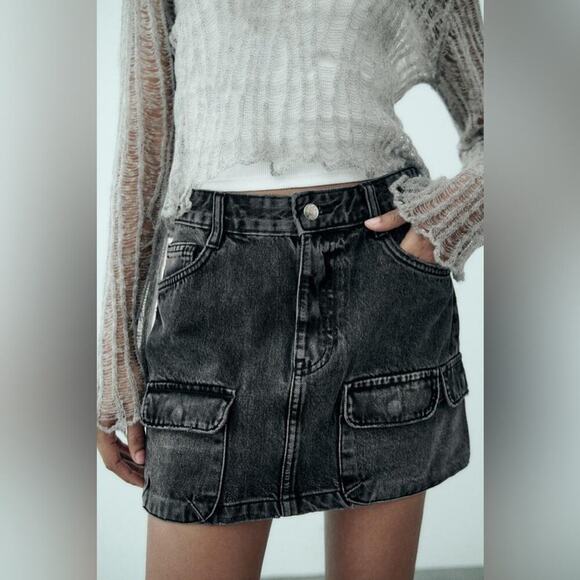 Zara DENIM CARGO SKIRT TRF Size Extra Large XL - Picture 2 of 13